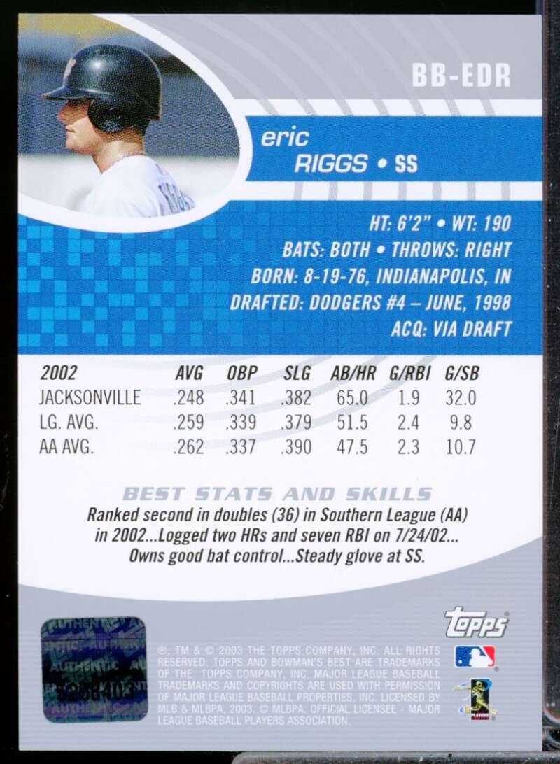 Eric Riggs RC Card 2003 Bowman's Best First Year Rookie Autograph #ERI  Image 2