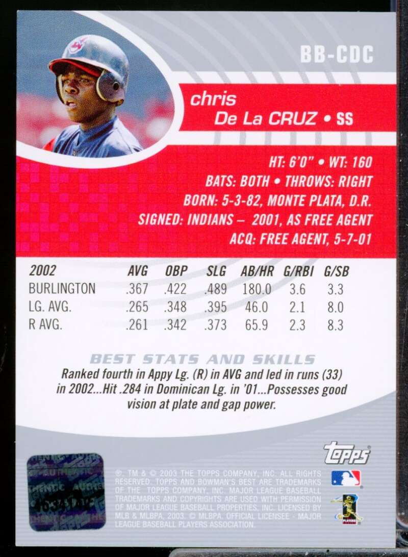 Chris De La Cruz RC Card 2003 Bowman's Best First Year Rookie Autograph #CDC  Image 2
