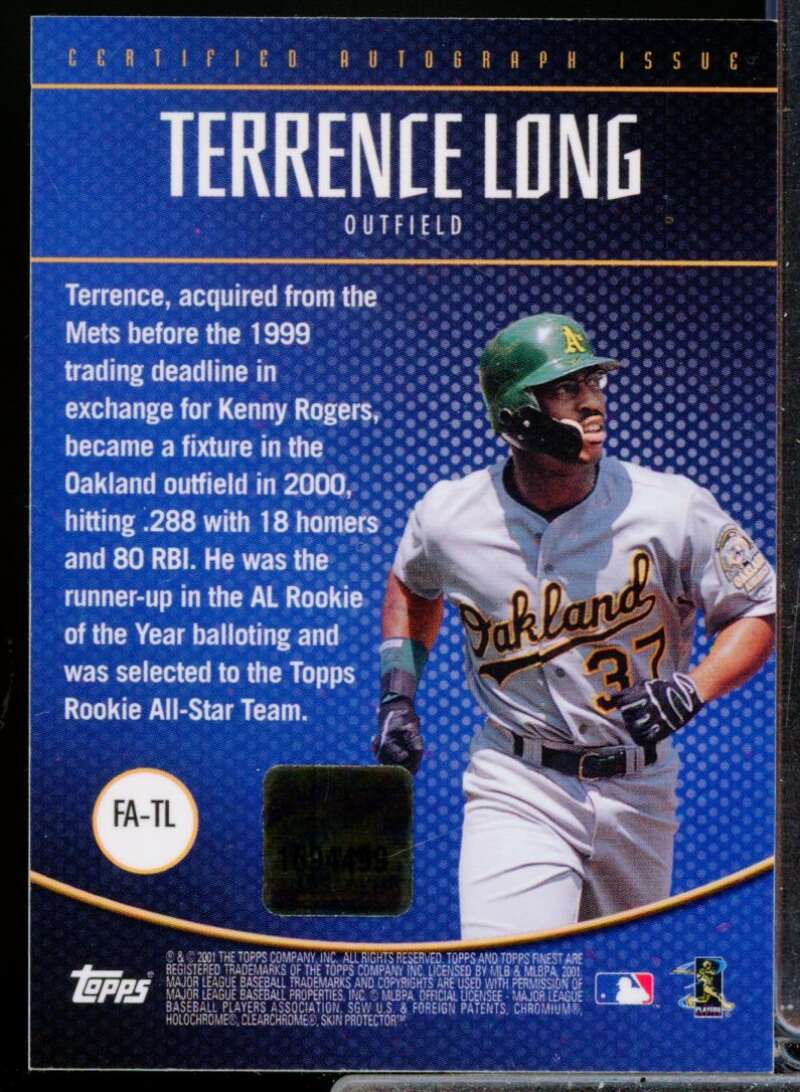 Terrence Long Card 2001 Finest Autographs #FATL  Image 2