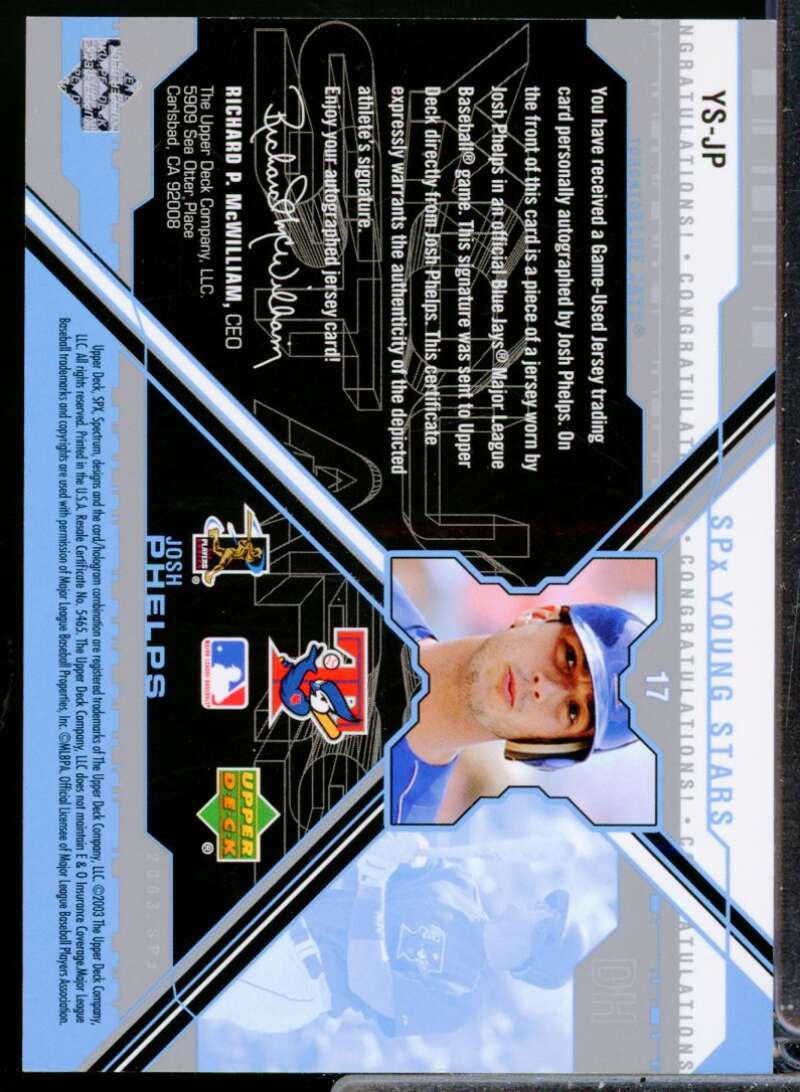 Josh Phelps /1295 Card 2003 SPx Young Stars Autograph Jersey #JP  Image 2