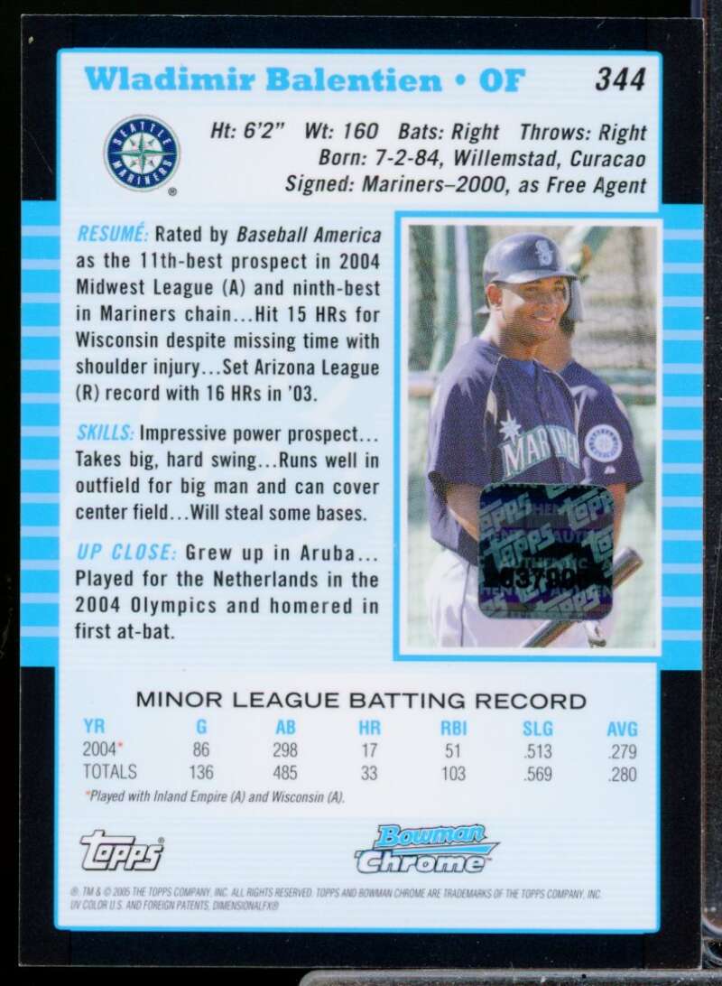 Wladimir Balentien RC Card 2005 Bowman Chrome Rookie Autograph #344  Image 2
