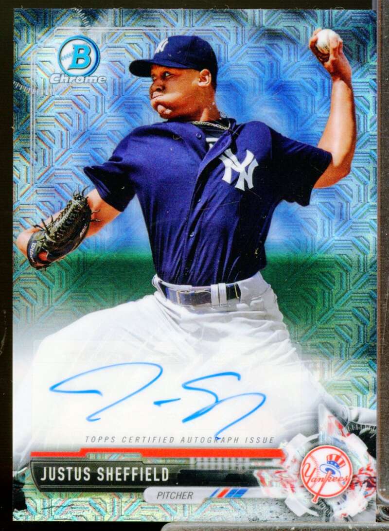 Justus Sheffield Card 2017 Bowman Chrome Mega Box Autograph Refractors #BMAJS  Image 1