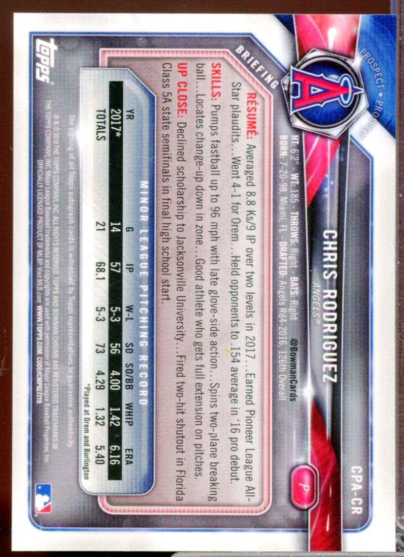 Chris Rodriguez Card 2018 Bowman Chrome Prospect Autographs #CPACR  Image 2