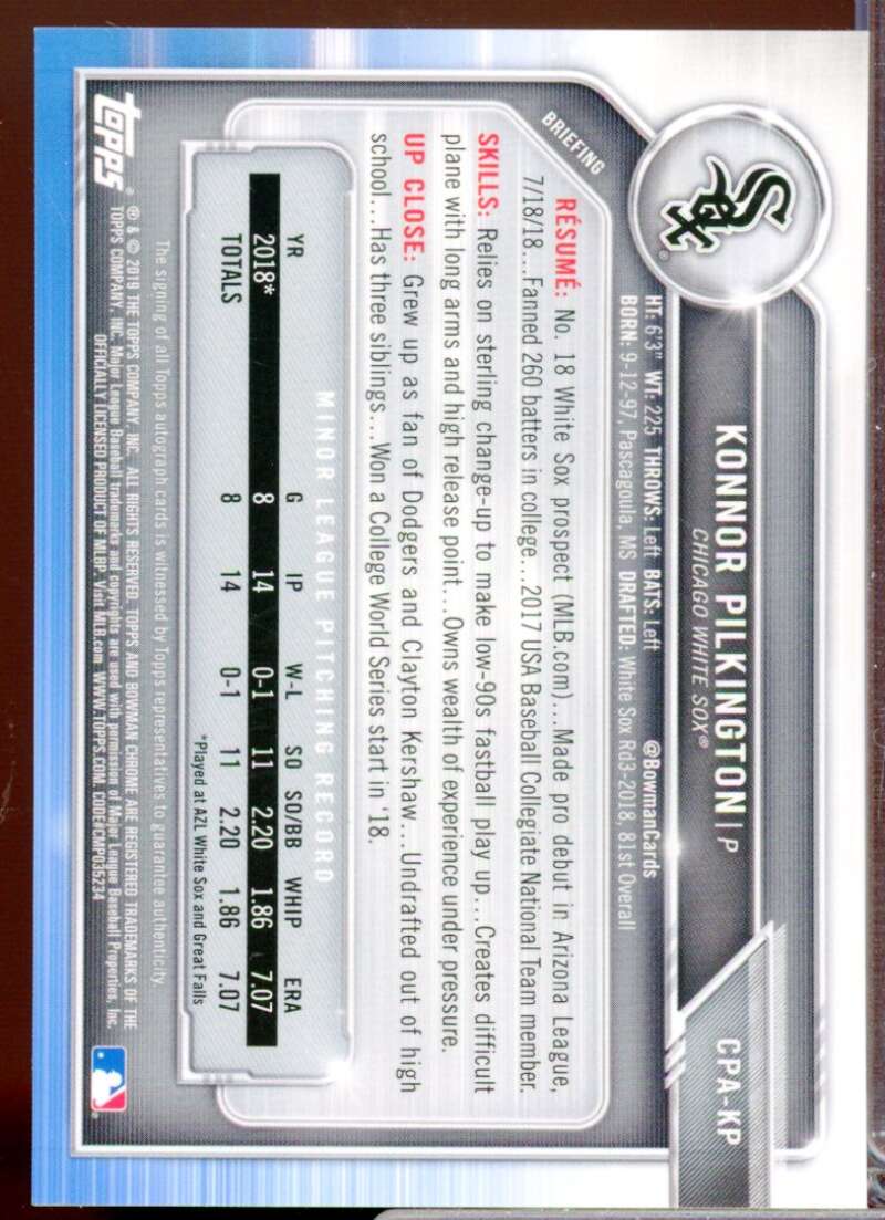 Konnor Pilkington Card 2019 Bowman Chrome Prospect Autographs #CPAKP  Image 2