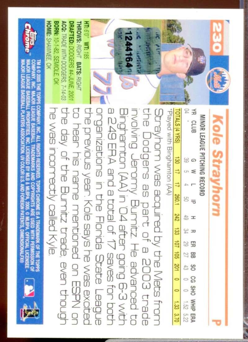 Kole Strayhorn RC Card 2005 Topps Chrome First Year Rookie Autograph #230  Image 2