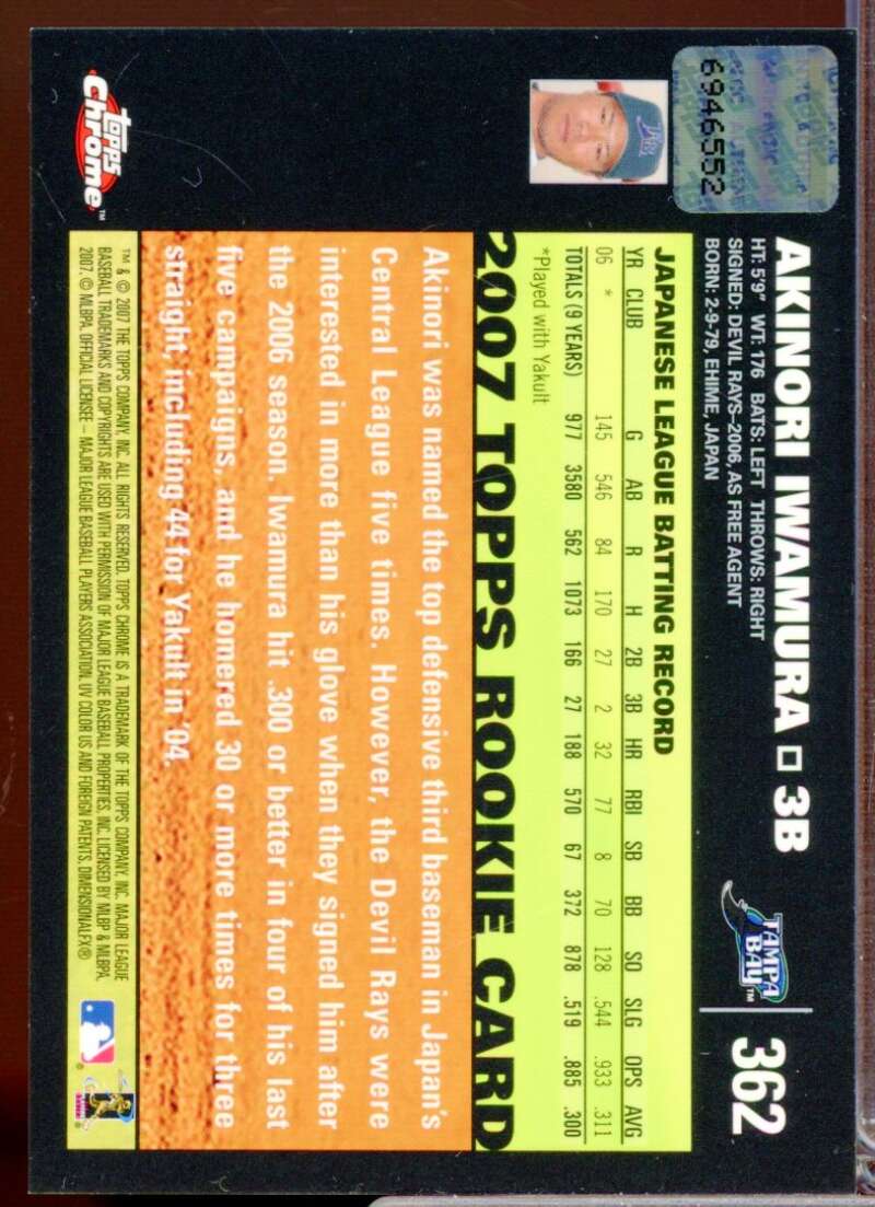 Akinori Iwamura RC Card 2007 Topps Chrome Rookie Autograph #362  Image 2