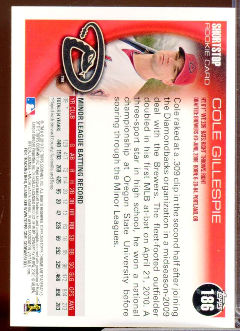 Cole Gillespie Card 2010 Topps Chrome Rookie Autographs #186  Image 2
