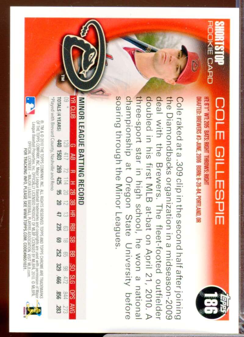 Cole Gillespie Card 2010 Topps Chrome Rookie Autographs #186  Image 2
