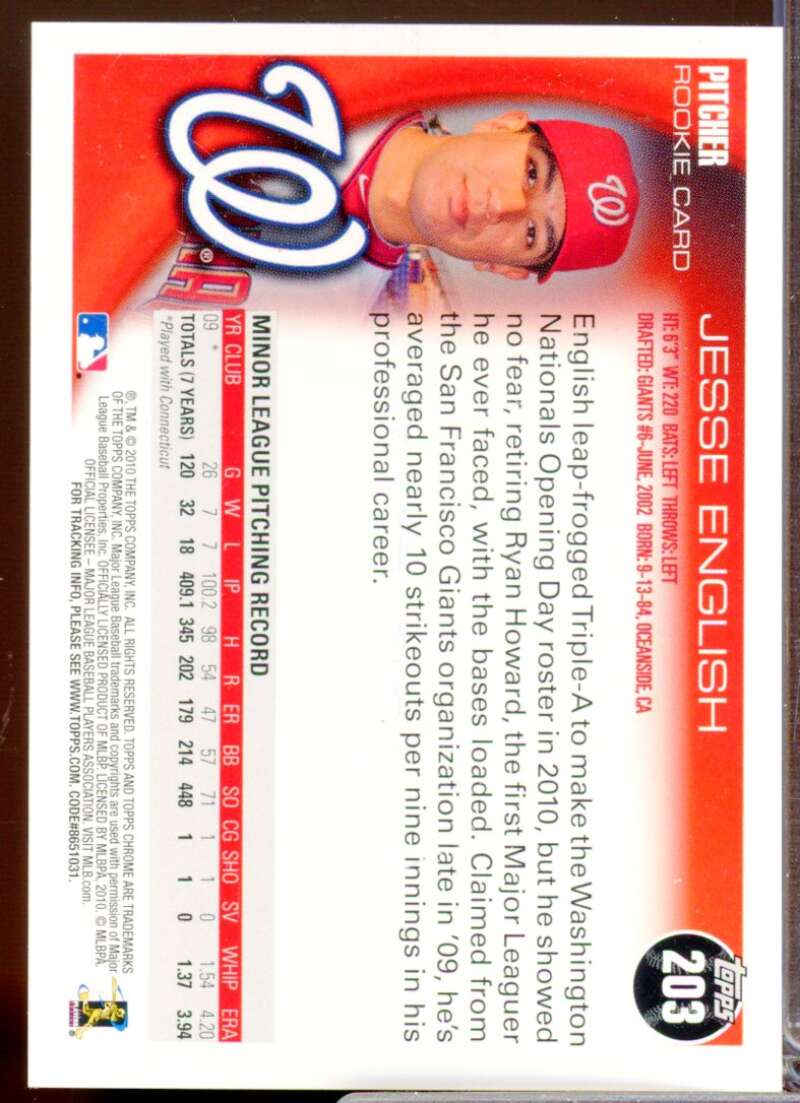 Jesse English Card 2010 Topps Chrome Rookie Autographs #203  Image 2