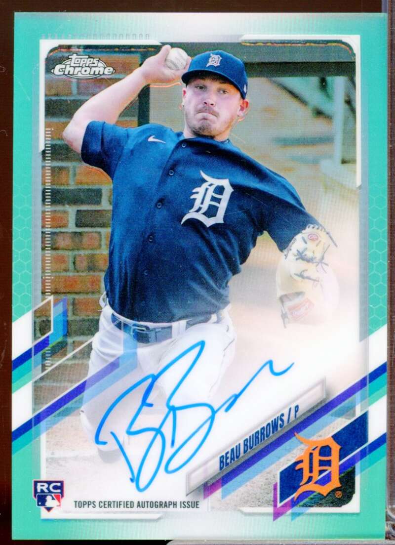 Beau Burrows Card 2021 Topps Chrome Rookie Autographs Aqua Refractors #RABB  Image 1
