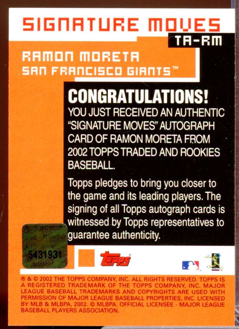Ramon Moreta Card 2002 Topps Traded Signature Moves Autograph #RM  Image 2