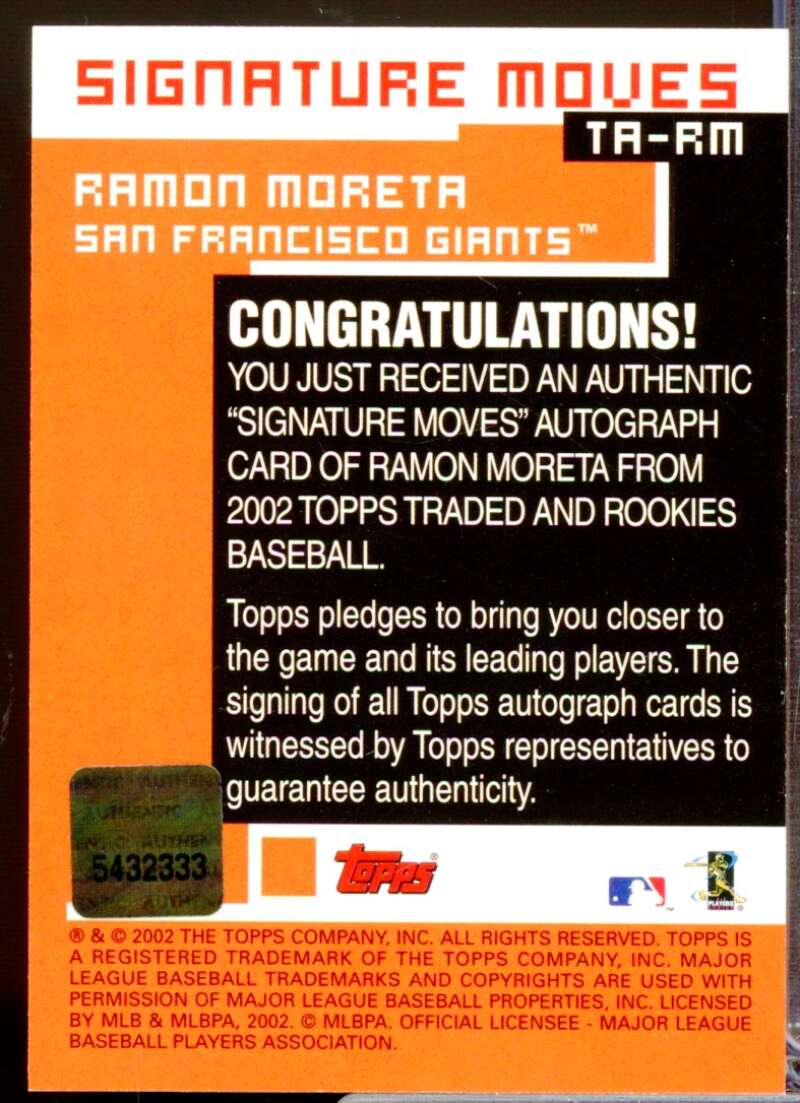 Ramon Moreta Card 2002 Topps Traded Signature Moves Autograph #RM  Image 2