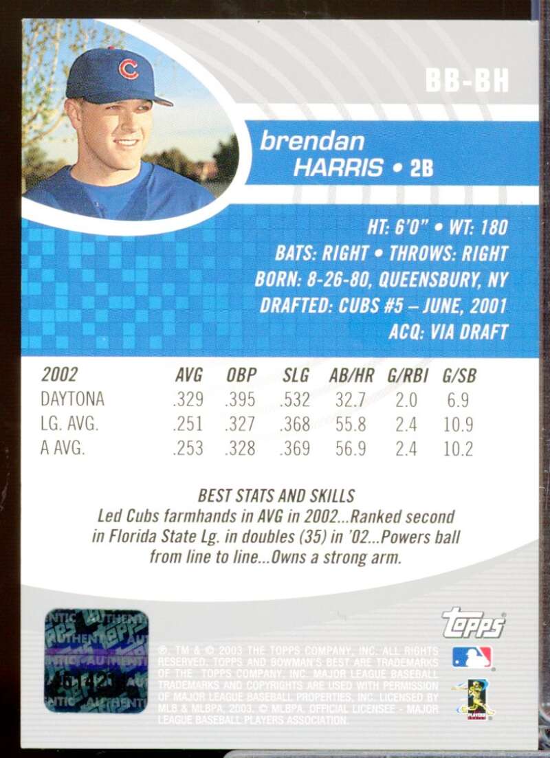 Brendan Harris RC Card 2003 Bowman's Best First Year Rookie Autograph #BH  Image 2