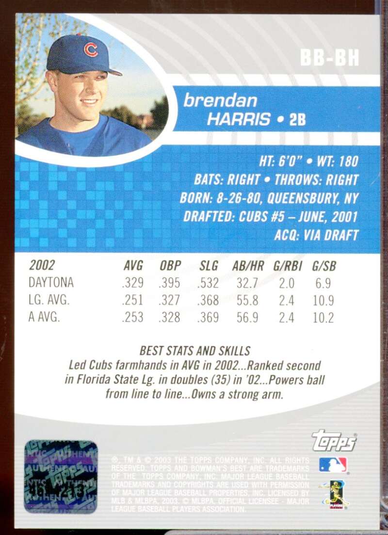 Brendan Harris RC Card 2003 Bowman's Best First Year Rookie Autograph #BH  Image 2