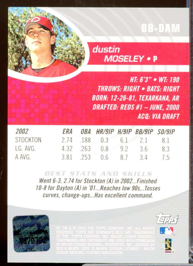 Dustin Moseley RC Card 2003 Bowman's Best First Year Rookie Autograph #DAM  Image 2