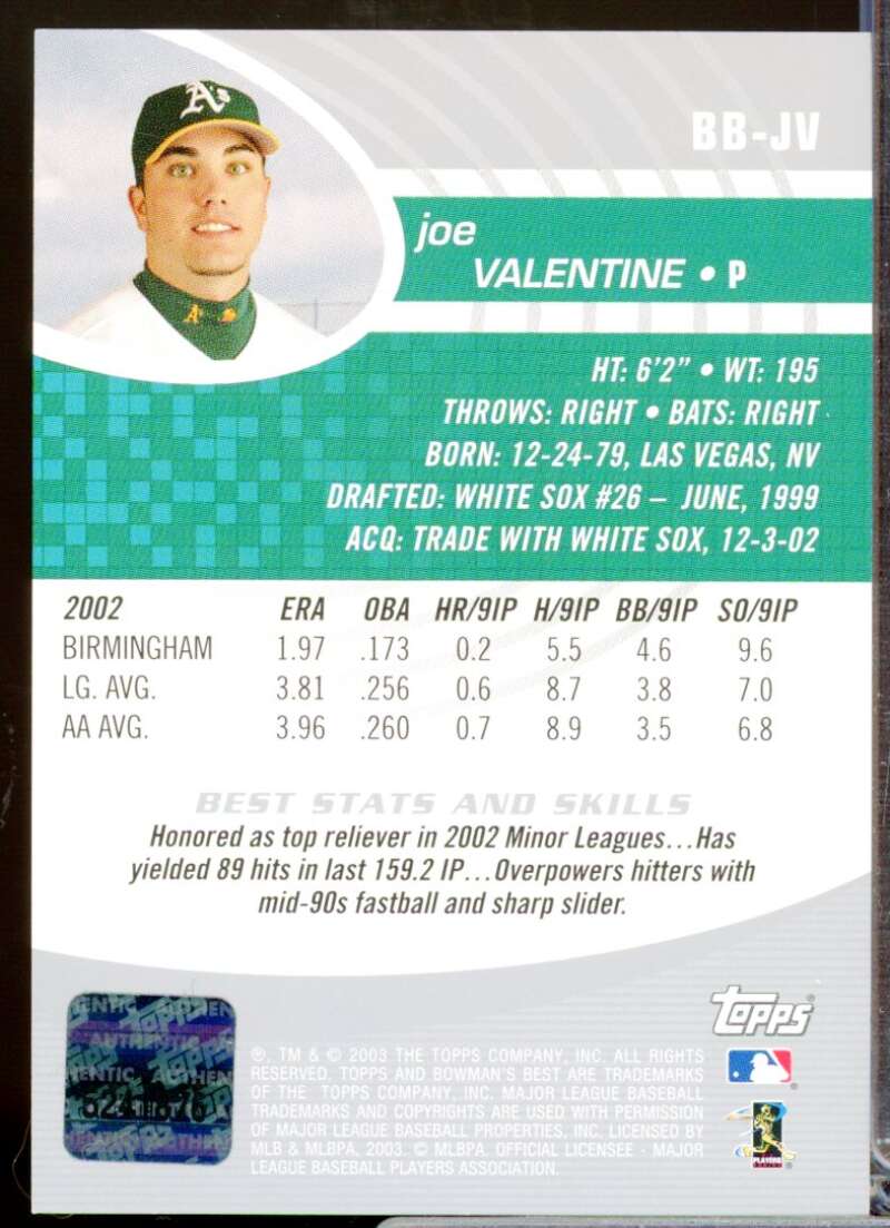 Joe Valentine RC Card 2003 Bowman's Best First Year Rookie Autograph #JV  Image 2