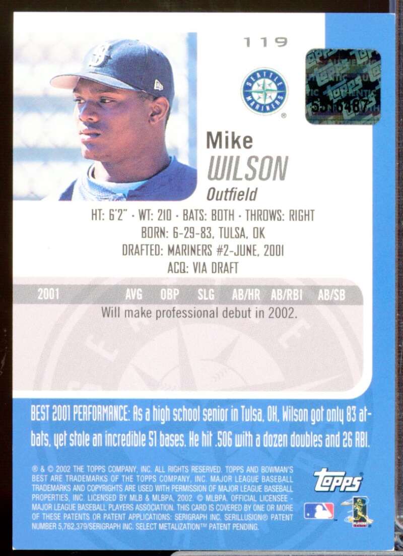 Mike Wilson RC Card 2002 Bowman's Best Rookie Autograph #119  Image 2