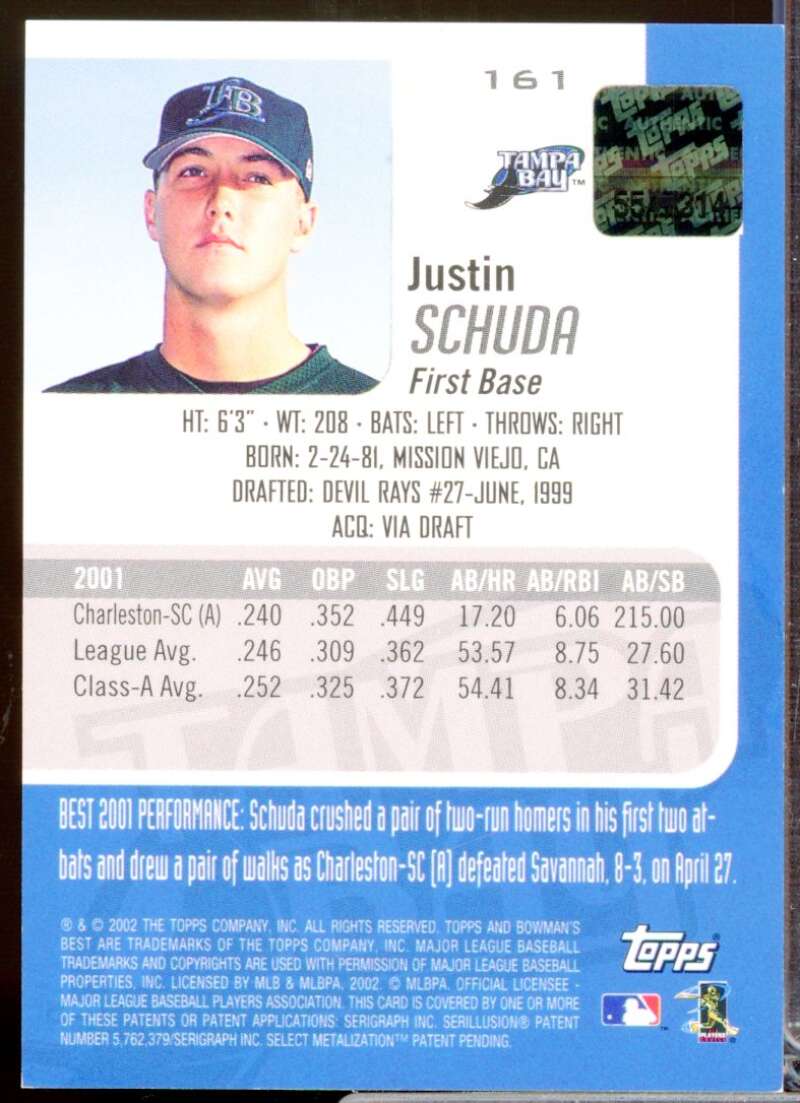 Justin Schuda RC Card 2002 Bowman's Best Rookie Autograph #161  Image 2