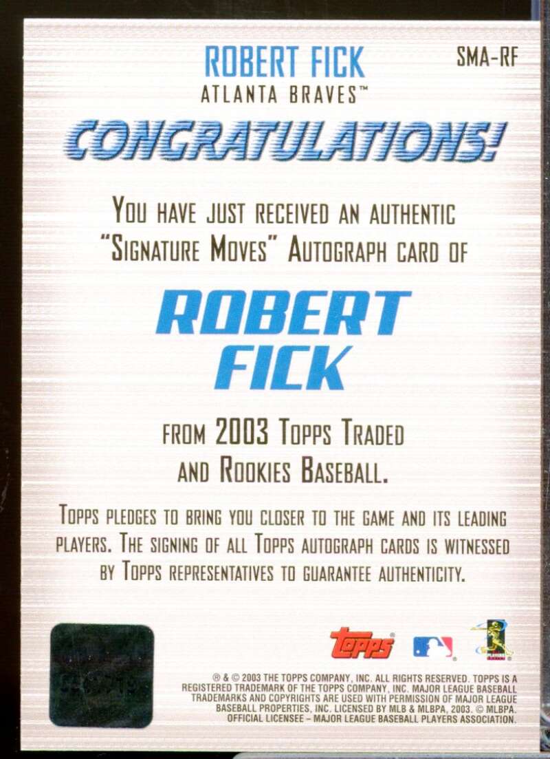 Robert Fick Card 2003 Topps Traded Signature Moves Autographs #IR  Image 2