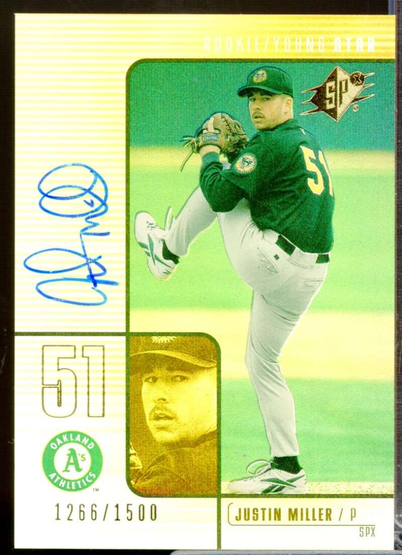 Justin Miller /1500 RC Card 2000 SPx Rookie Autograph #142  Image 1