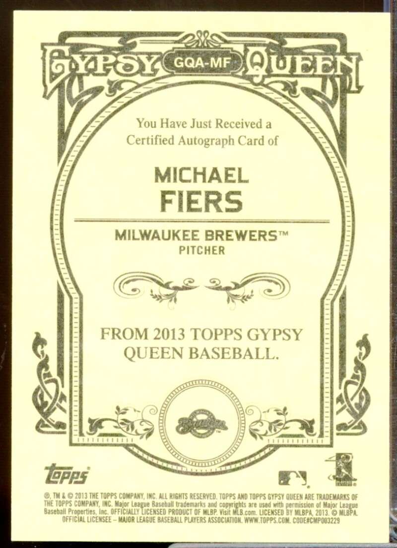 Michael Fiers Card 2013 Topps Gypsy Queen Autographs #MF  Image 2