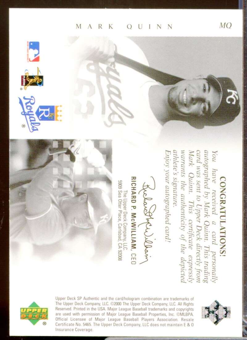 Mark Quinn Card 2000 SP Authentic Chirography Autograph #MQ  Image 2