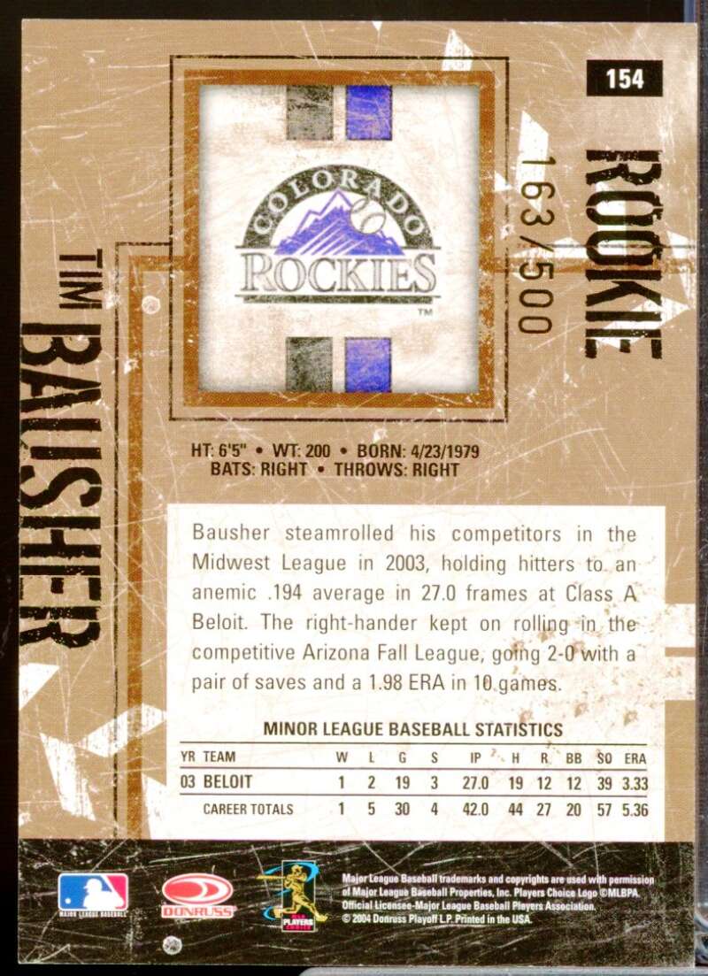 Tim Bausher RC Card 2004 Leather and Lumber Rookie Autograph #154  Image 2