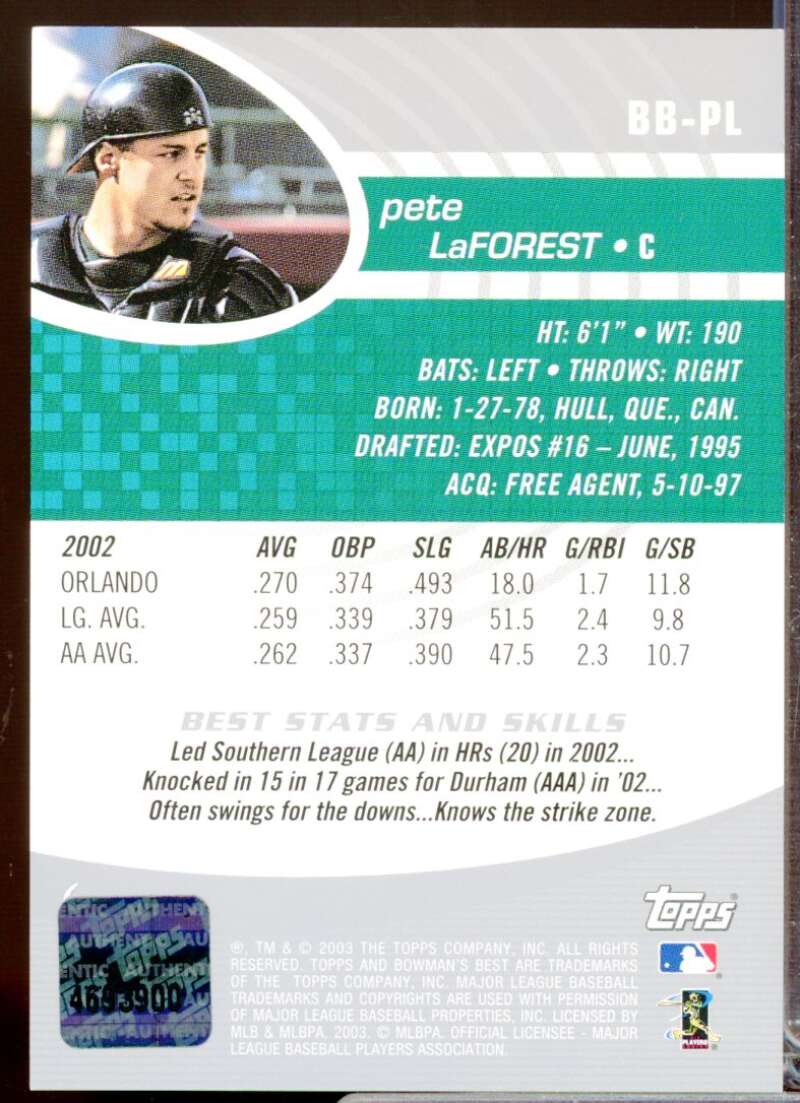 Pete LaForest RC Card 2003 Bowman's Best First Year Rookie Autograph #PL  Image 2