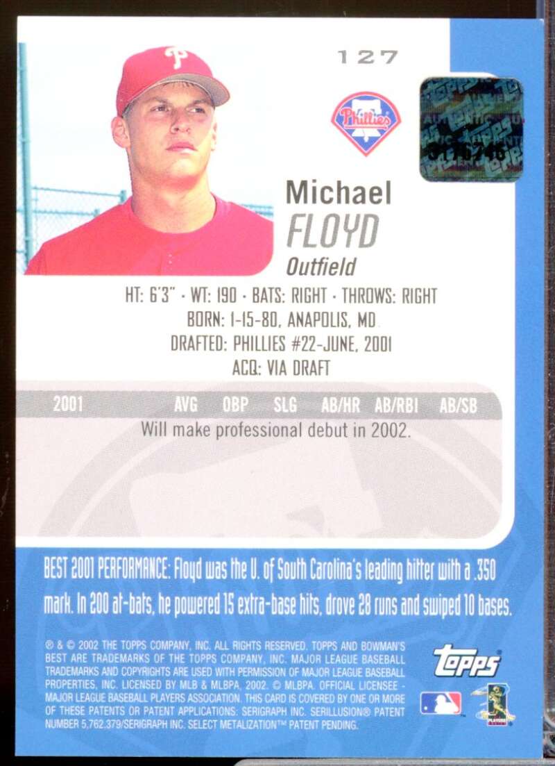 Michael Floyd Card 2002 Bowman's Best Autograph Red #127  Image 2