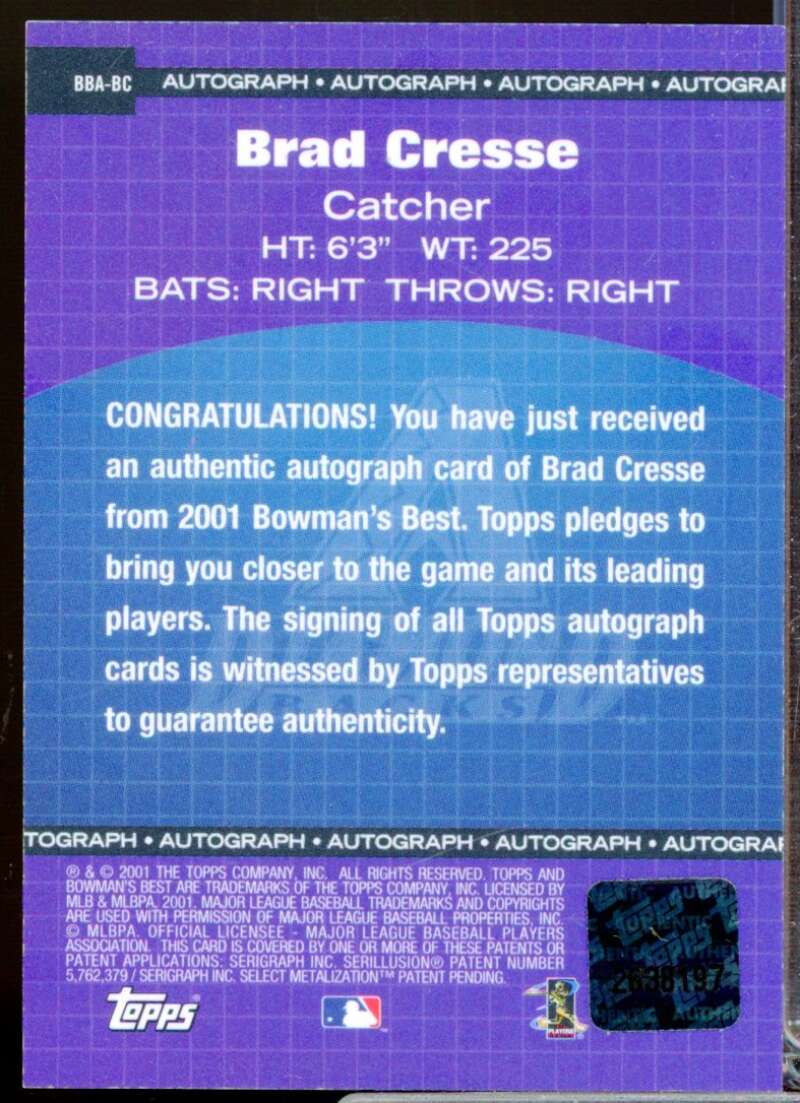 Brad Cresse Card 2001 Bowman's Best Autographs #BBABC  Image 2