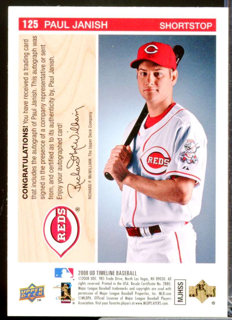Paul Janish 2008 Upper Deck Timeline 1992 UD Minor League Rookie Autograph #125  Image 2