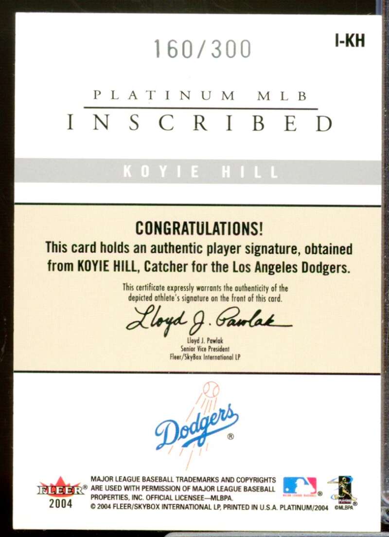 Koyie Hill /300 Card 2004 Fleer Platinum Inscribed Autograph #KH  Image 2