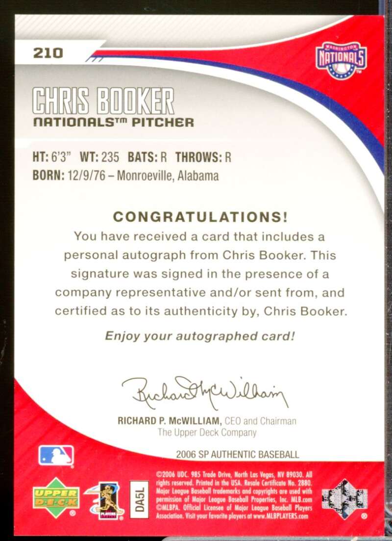 Chris Booker /899 Card 2006 SP Authentic Rookie Autograph #210  Image 2