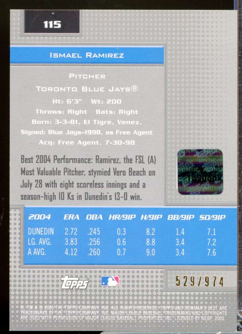 Ismael Ramirez RC Card 2005 Bowman's Best First Year Rookie Autograph #115  Image 2