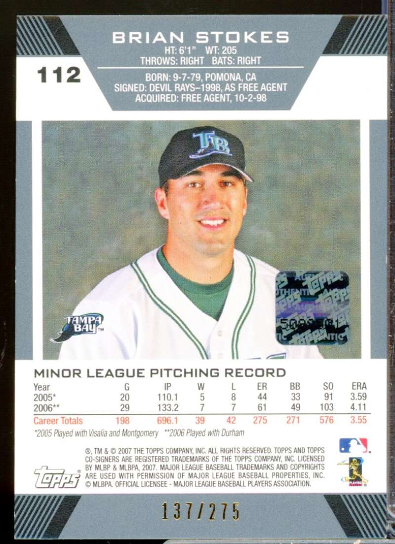 Brian Stokes Card 2007 Topps Co-Signers Rookie Autograph Red #112  Image 2