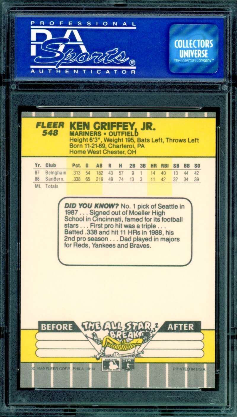Ken Griffey Jr. Rookie Card 1989 Fleer #548 PSA 8 (oc) Image 2