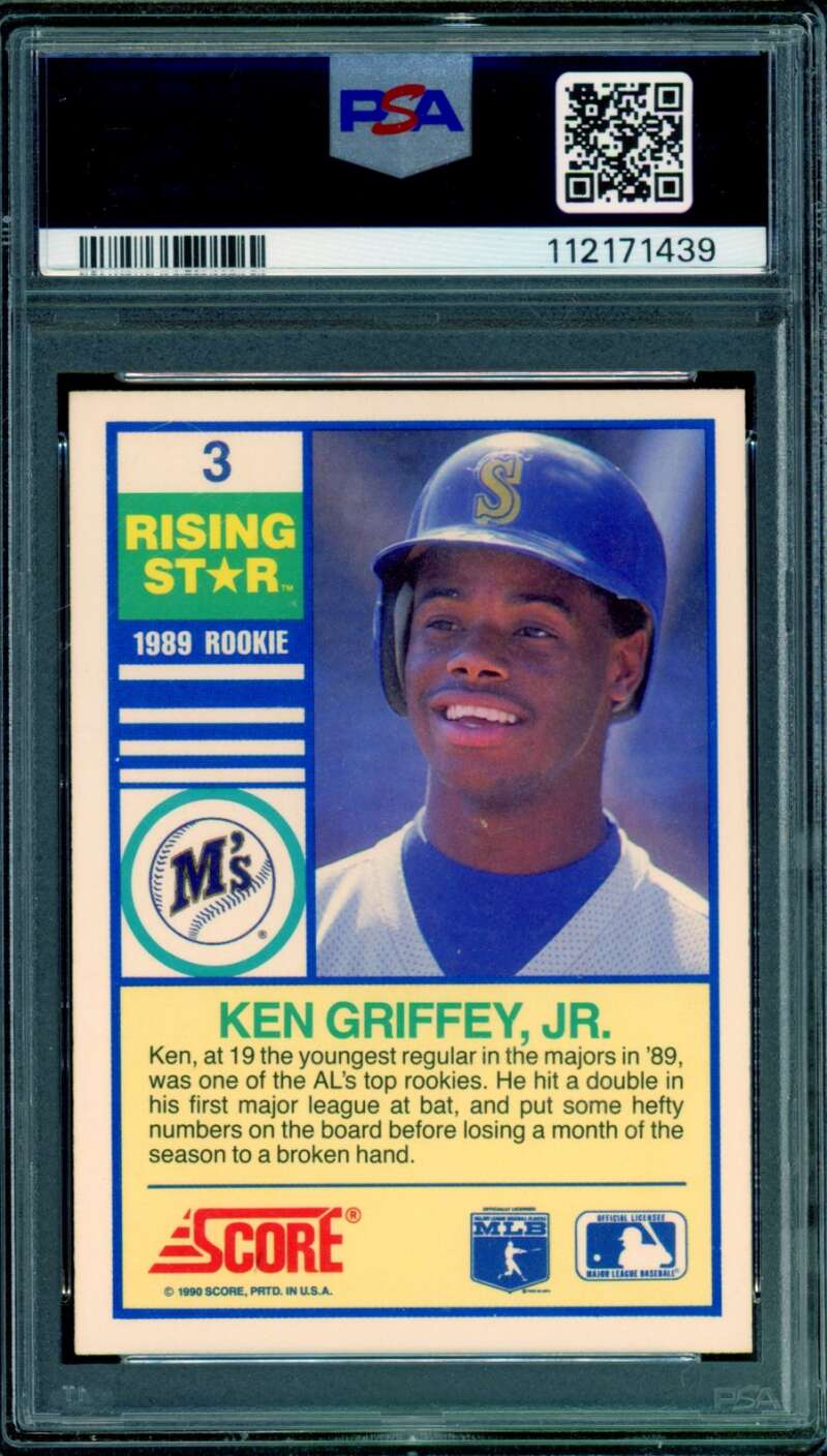 Ken Griffey Jr. Card 1990 Score Rising Stars #3 PSA 8 Image 2
