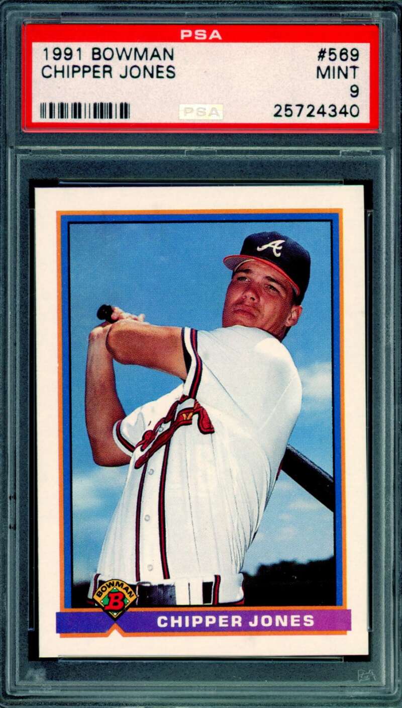 Chipper Jones Rookie Card 1991 Bowman #569 PSA 9 Image 1