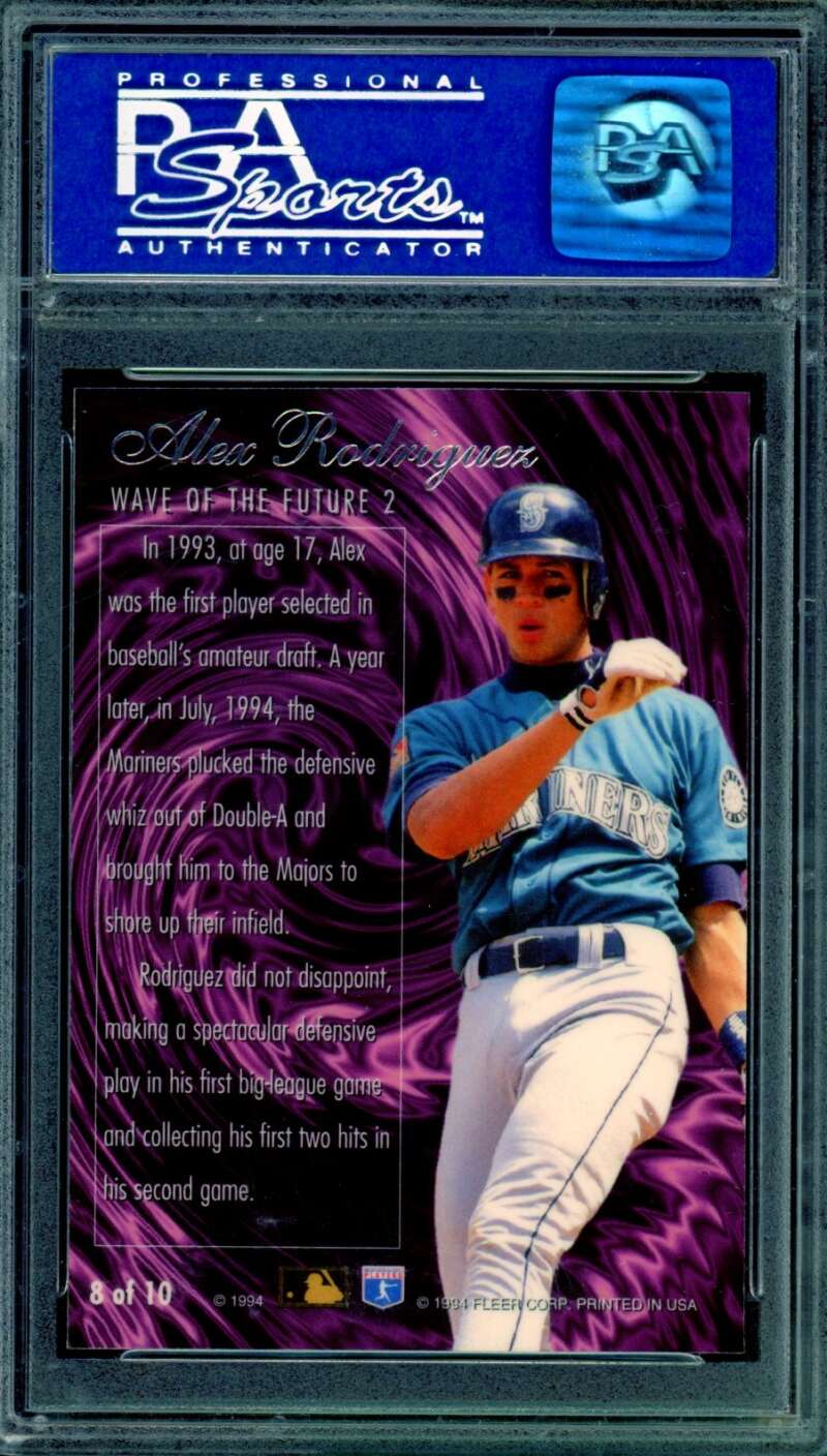 Alex Rodriguez Rookie Card 1994 Flair Wave Of The Future #8 PSA 9 Image 2