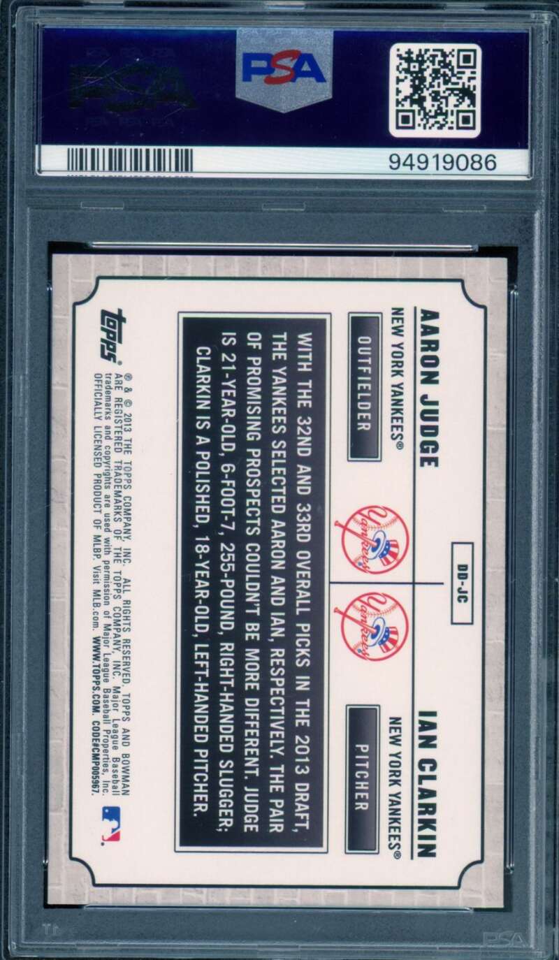 Aaron Judge Rookie Card 2013 Bowman DP Prospects Dual Draftees #DD-JC PSA 9 Image 2