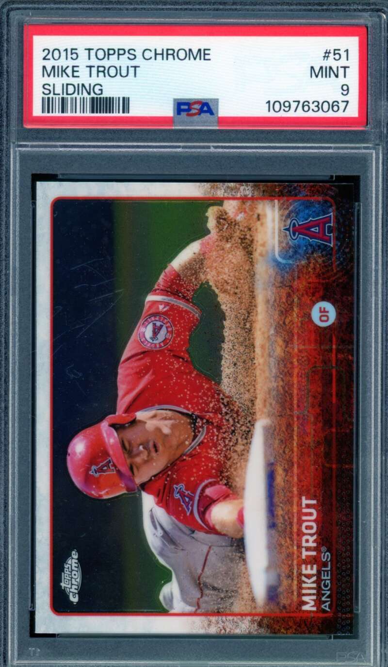 Mike Trout Card 2015 Topps Chrome #51 PSA 9 Image 1