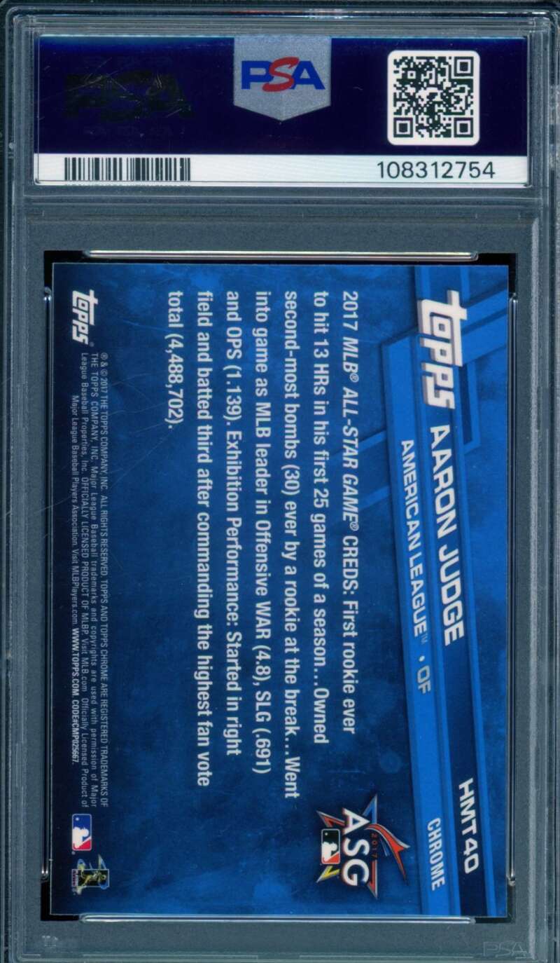Aaron Judge Rookie Card 2017 Topps Chrome Update #HMT40 PSA 9 Image 2