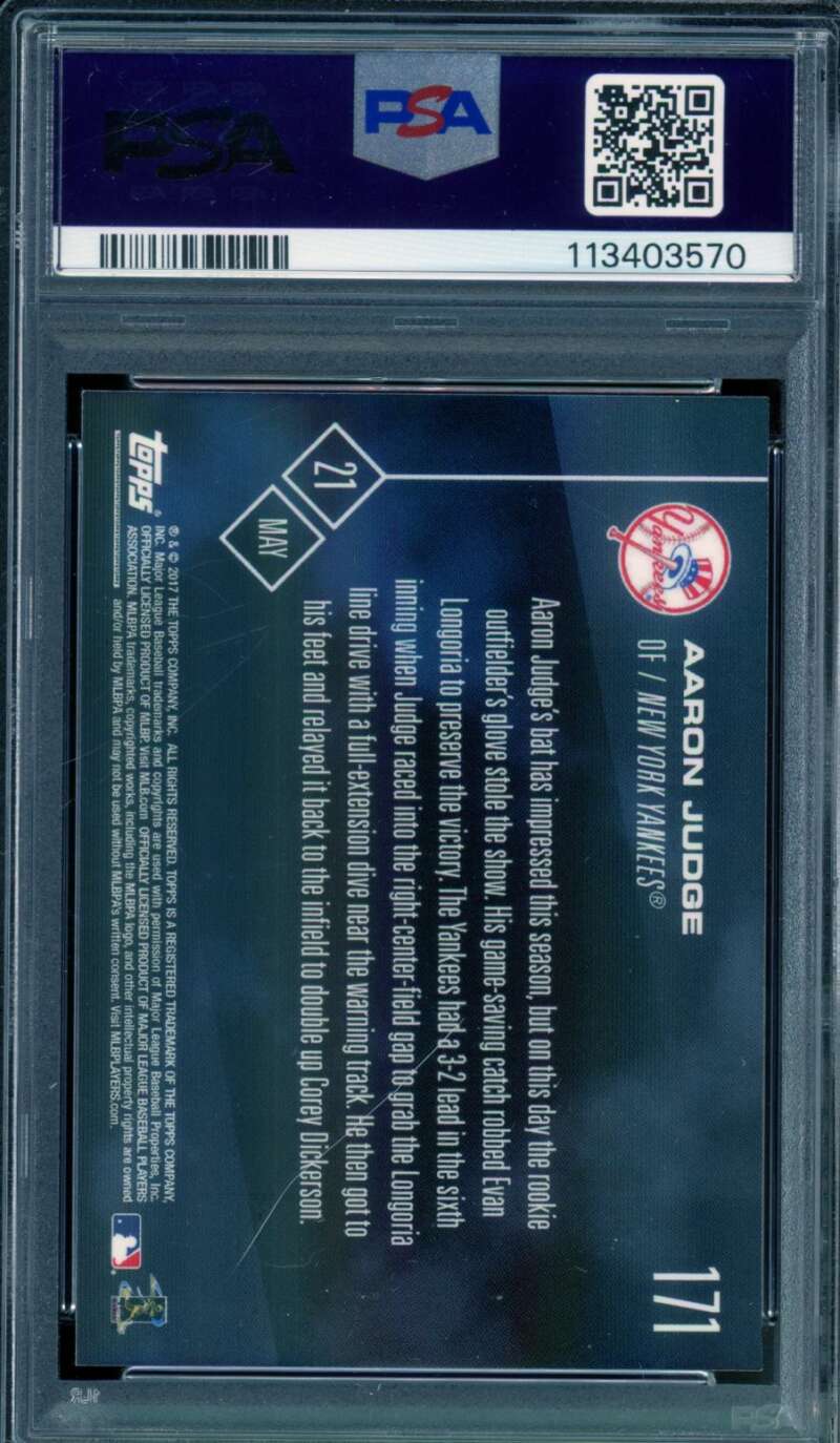 Aaron Judge Rookie Card 2017 Topps Now #171 PSA 9 Image 2