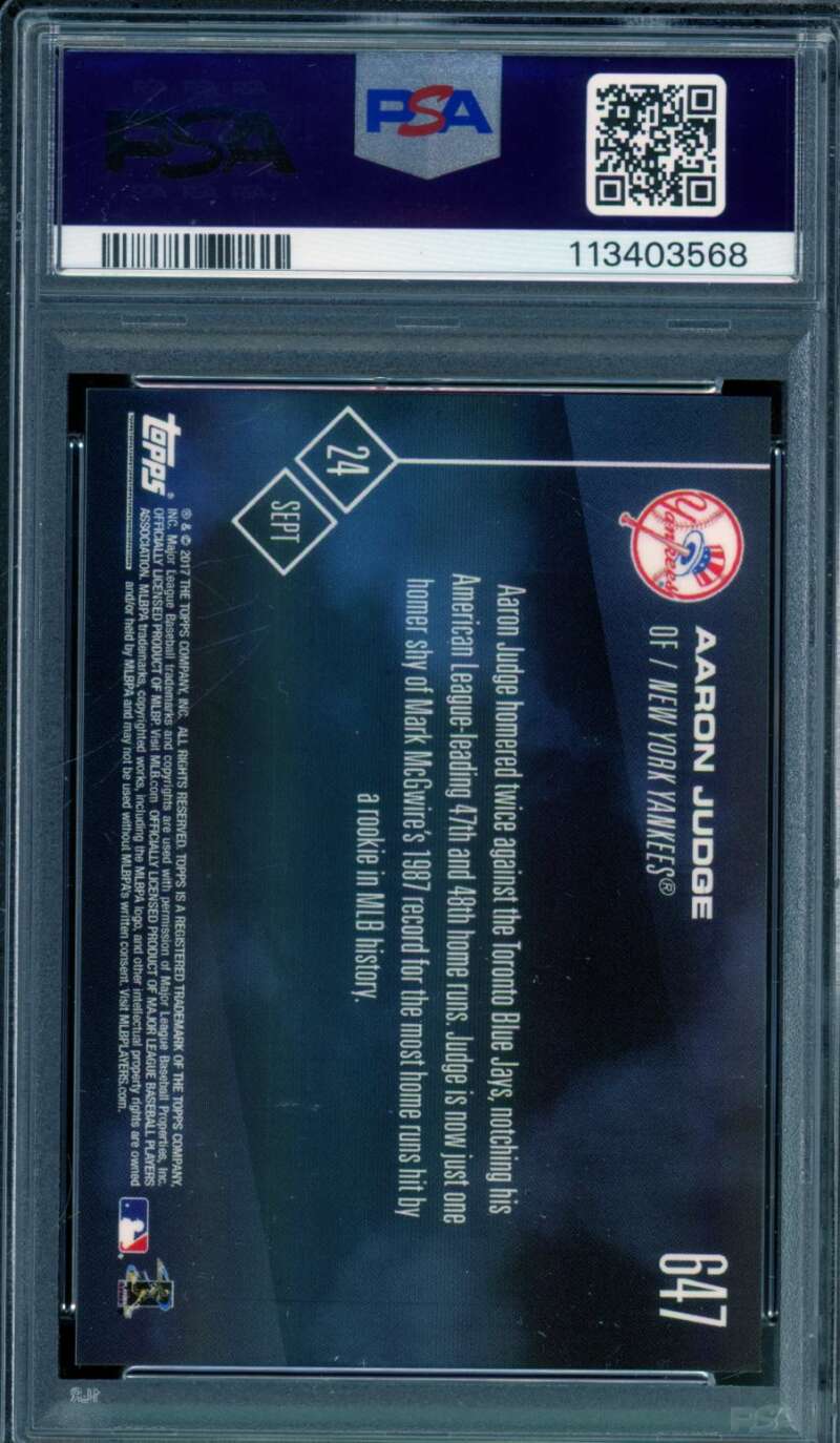 Aaron Judge Rookie Card 2017 Topps Now #647 PSA 9 Image 2