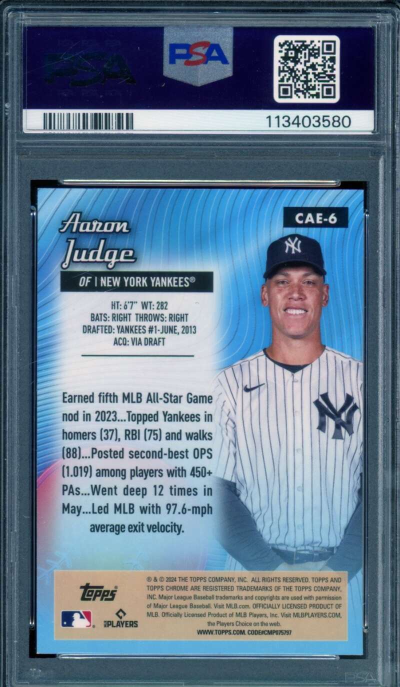Aaron Judge Card 2024 Topps Chrome All Etch #CAE6 PSA 10 Image 2