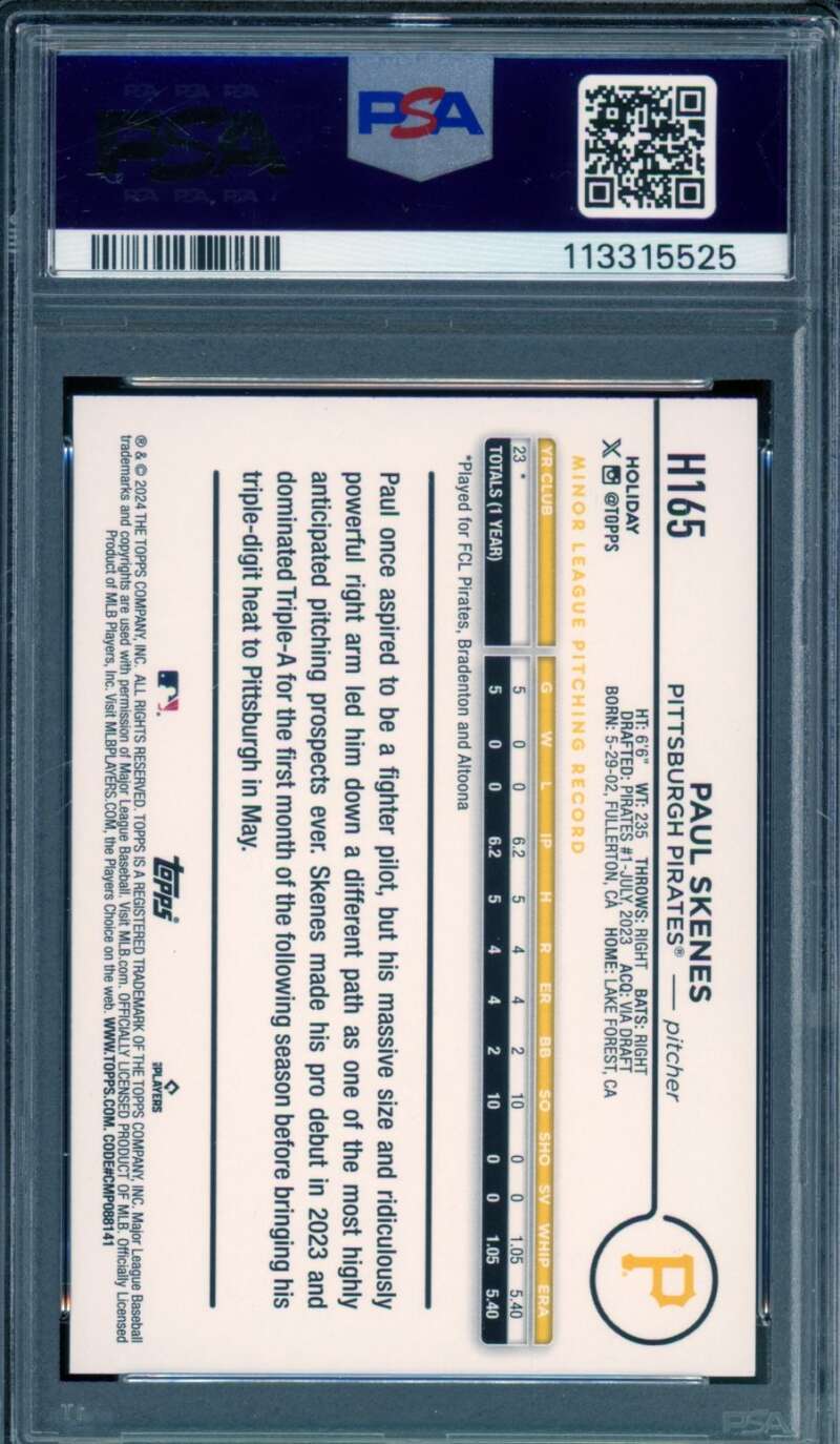 Paul Skenes Rookie Card 2024 Topps Holiday #H165 PSA 10 Image 2