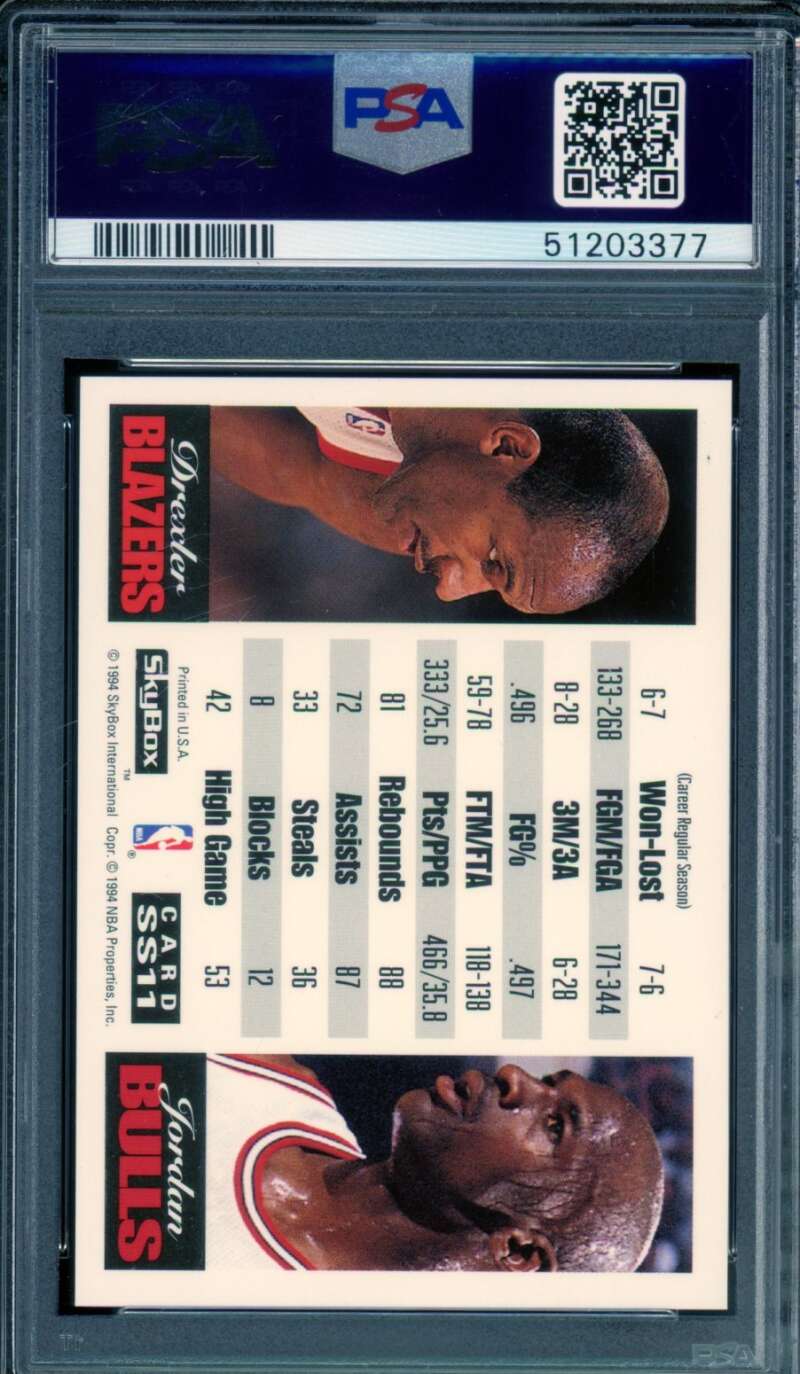 Clyde Drexler / Michael Jordan Card 1993-94 Skybox Premium #SS11 PSA 9 Image 2