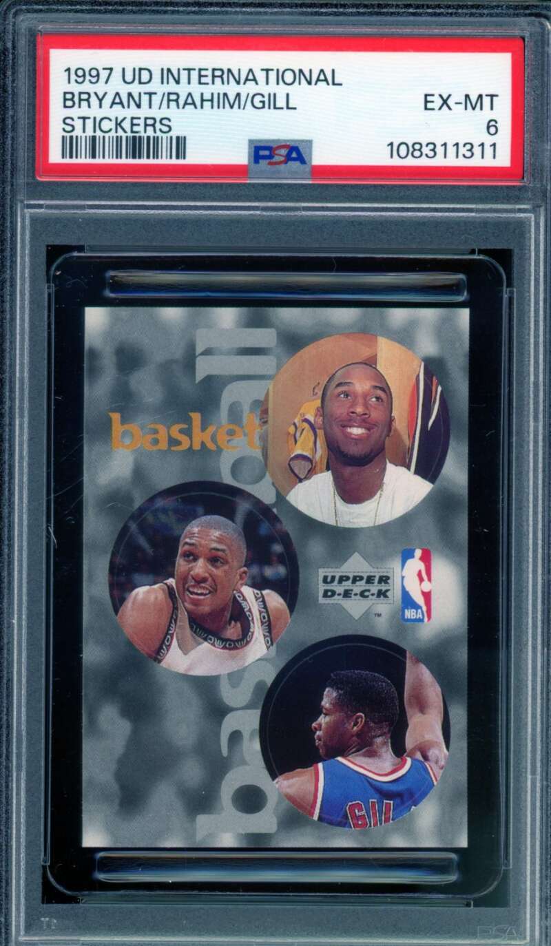 Kobe Bryant/Rahim/Gill Card 1997 UD International Stickers #nno PSA 6 Image 1