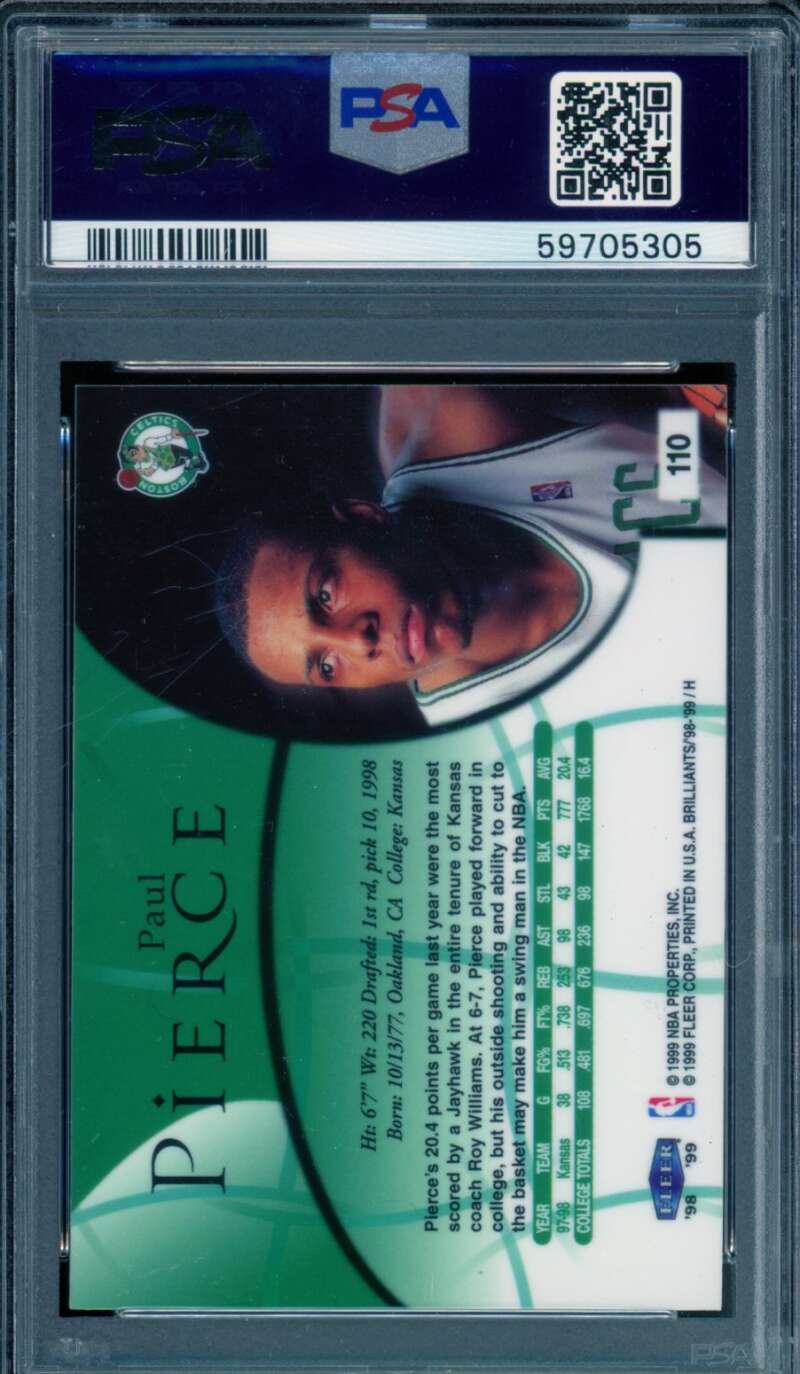 Paul Pierce Rookie Card 1998-99 Fleer Brilliants #110 PSA 8 Image 2