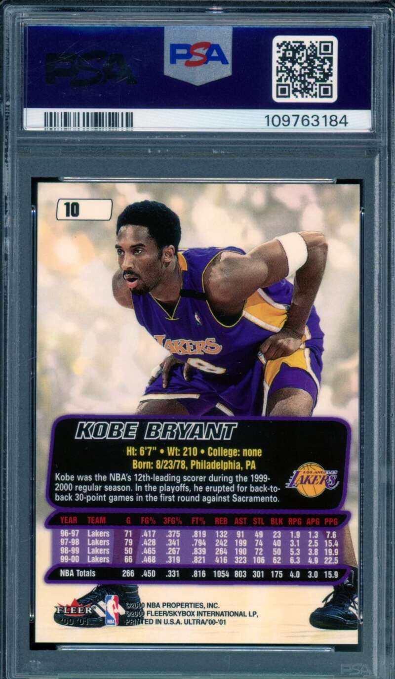 Kobe Bryant Card 2000-01 Ultra #10 PSA 9 Image 2
